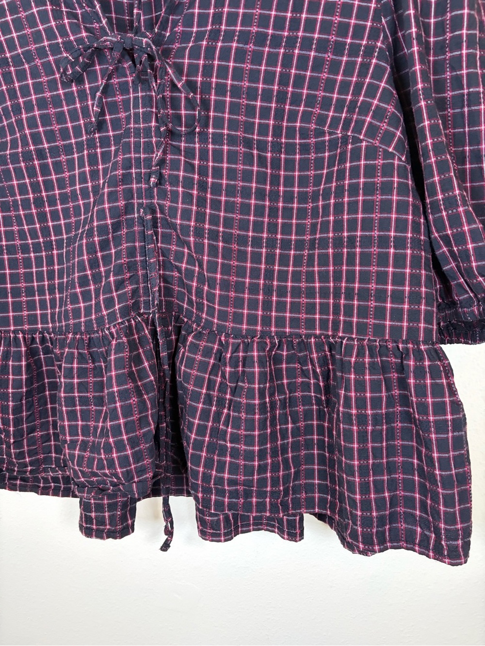 Time and Tru Plaid Peplum Tie Front Blouse XXXL 22 - Picture 2 of 8